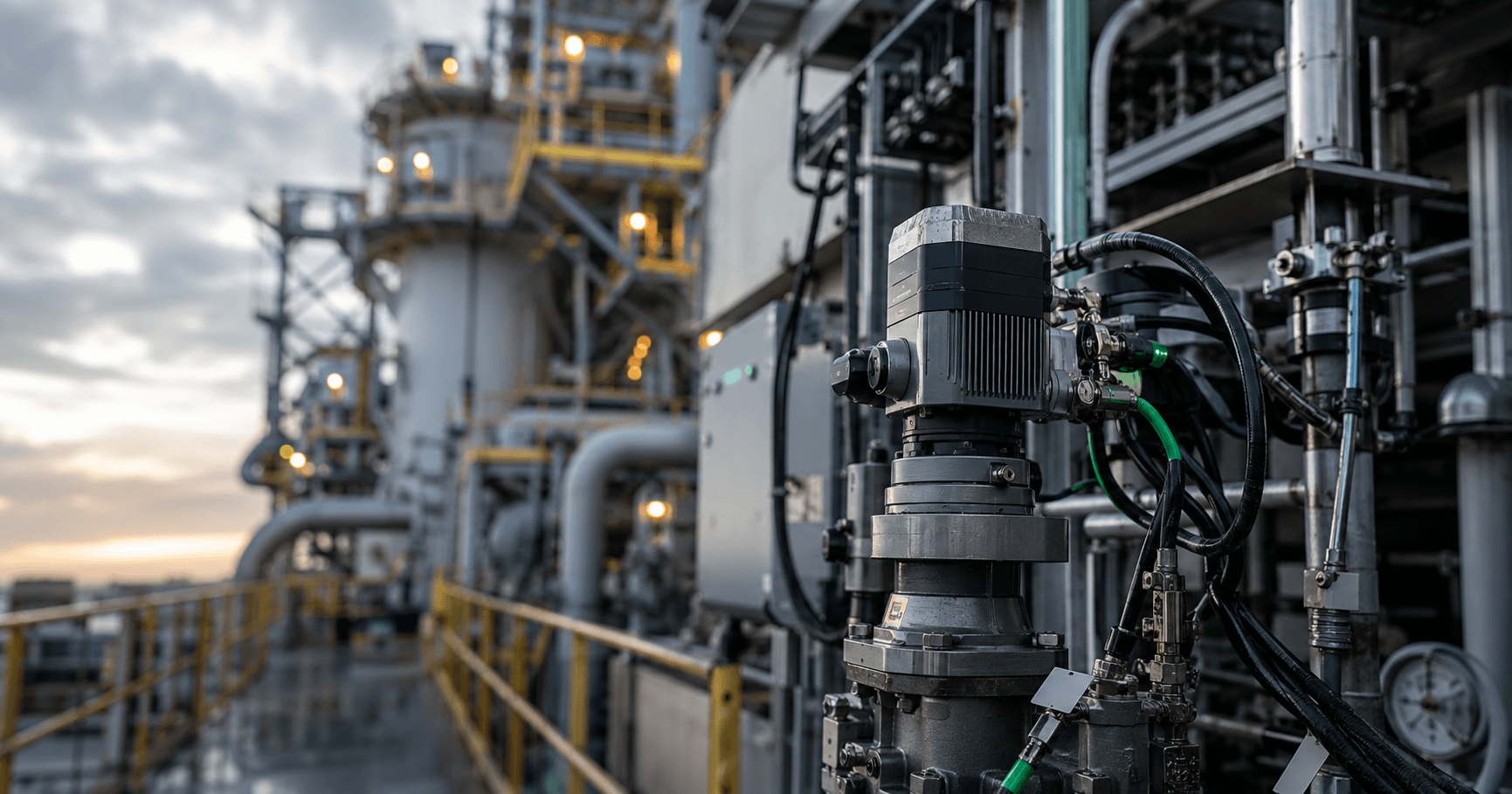 Industrial equipment and automation hardware at an energy facility, representing edge AI, connected assets, and real-time operational decision-making.